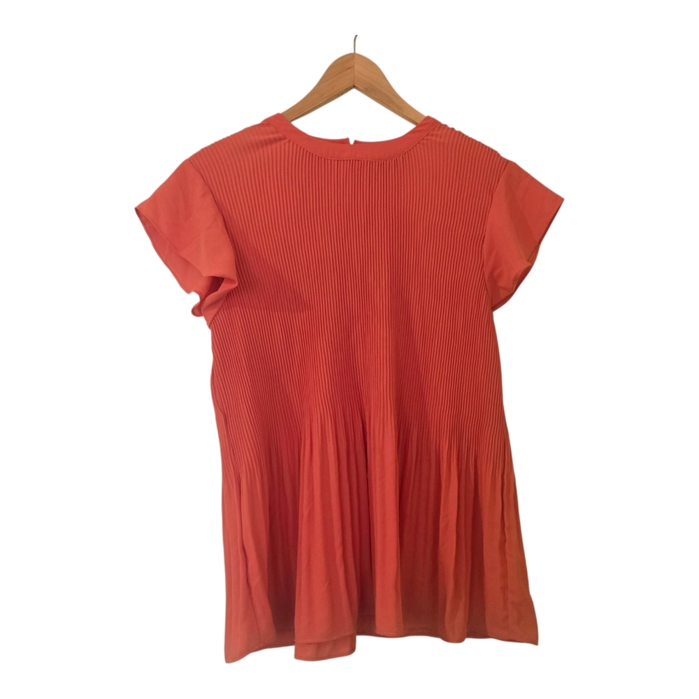Adrianna Papell Women’s Top Small – Coral Pleated Tunic Blouse Short Sleeve